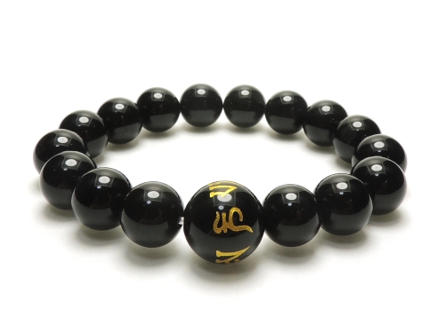 パワーストーンブレスレット オニキス(六字真言)AAAA(8月誕生石)12ミリ