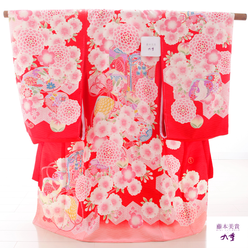 お宮参り・掛け着物 女児・産着 320077 藤本美貴×九重 オレンジ 菊模様