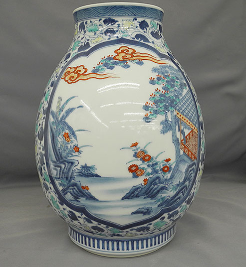 10518] 十二代今泉今右衛門 花入 楼閣山水文 花瓶 - 広田屋 ブランド