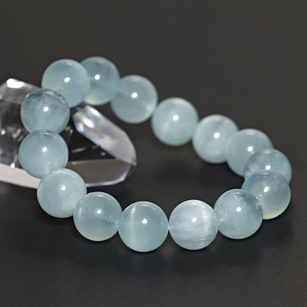 高品質+]キャッツアイアイスアクアマリンブレスレット（約14mm大玉