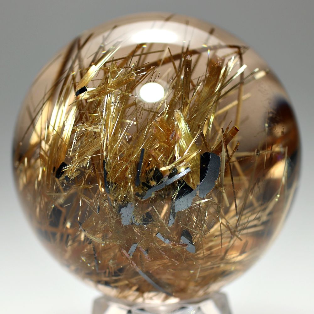 トップクォリティ]ブラジル産タイチンルチルクォーツ丸玉/スフィア