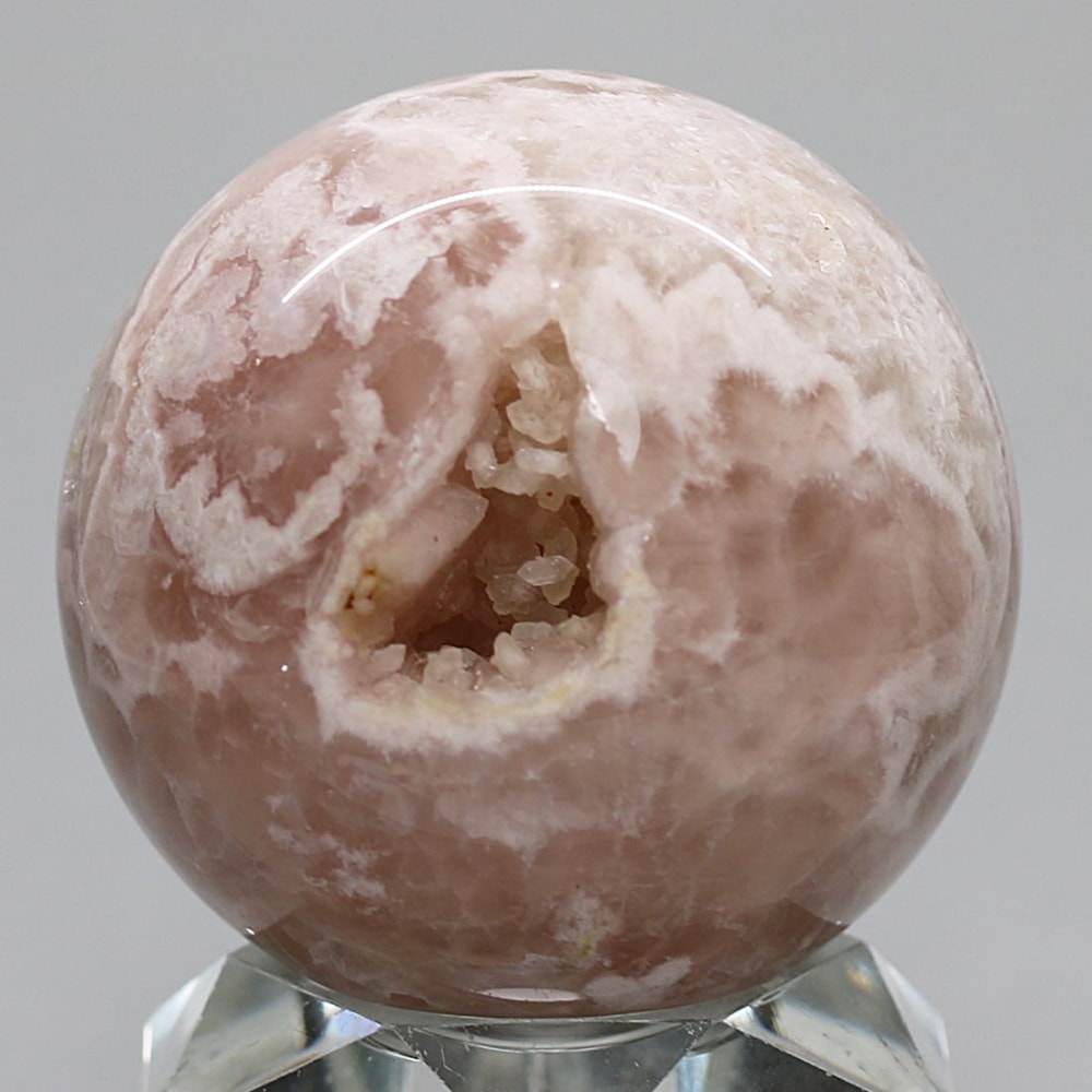 高品質]マダガスカル産フラワーアゲート丸玉/ピンクアメジスト共生桜