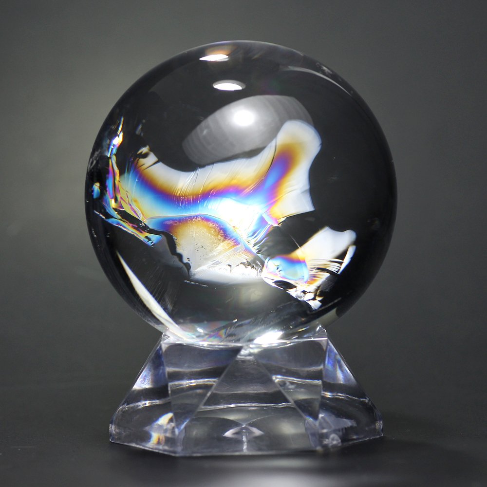 アイリス スフィア】非加熱 虹入り 9cm 台座付き