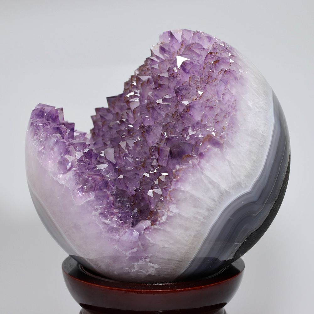 高品質]ブラジル産ラベンダーアメジストジオード/ゲーサイト混（球体