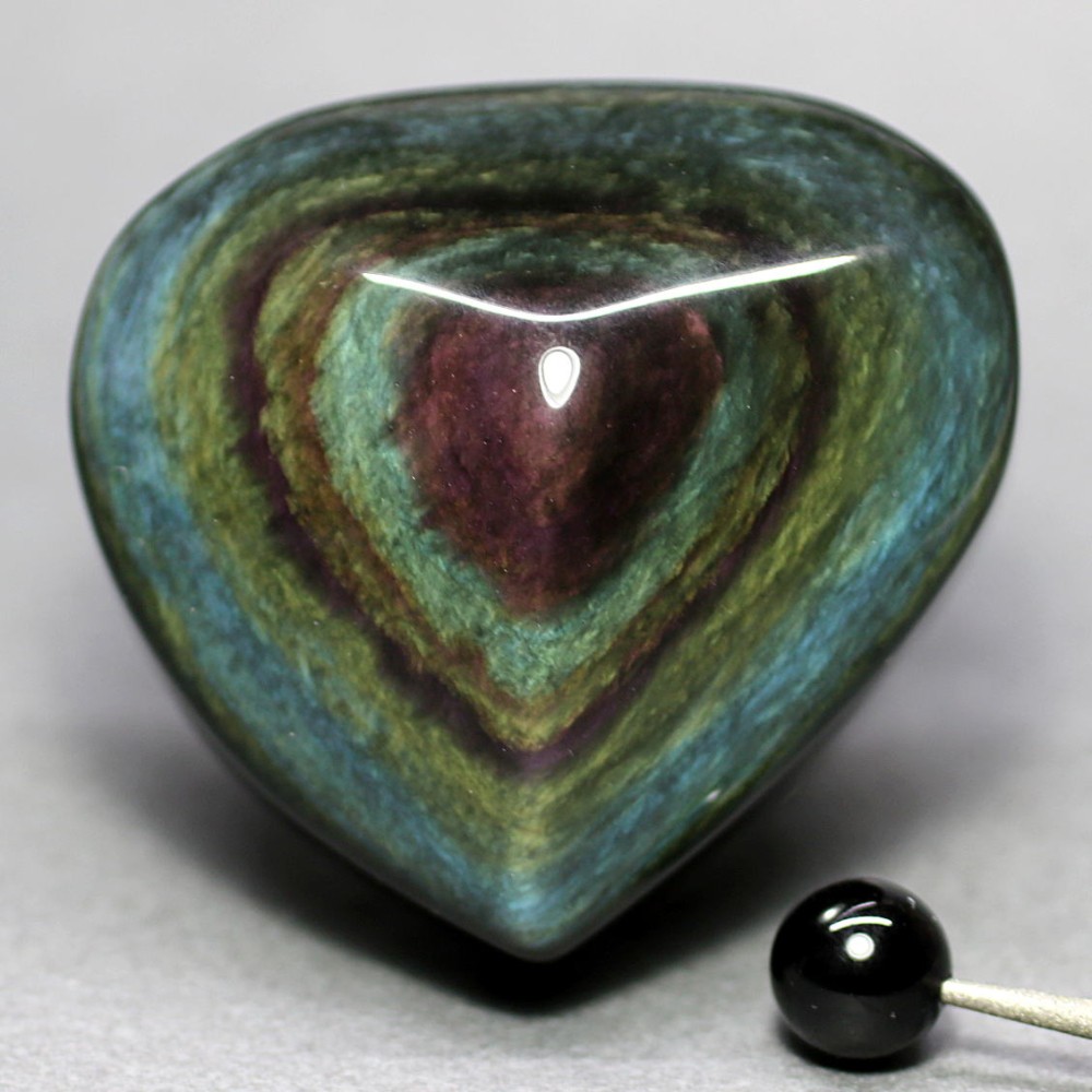 高品質・メキシコ産]レインボーオブシディアンハート型モチーフ