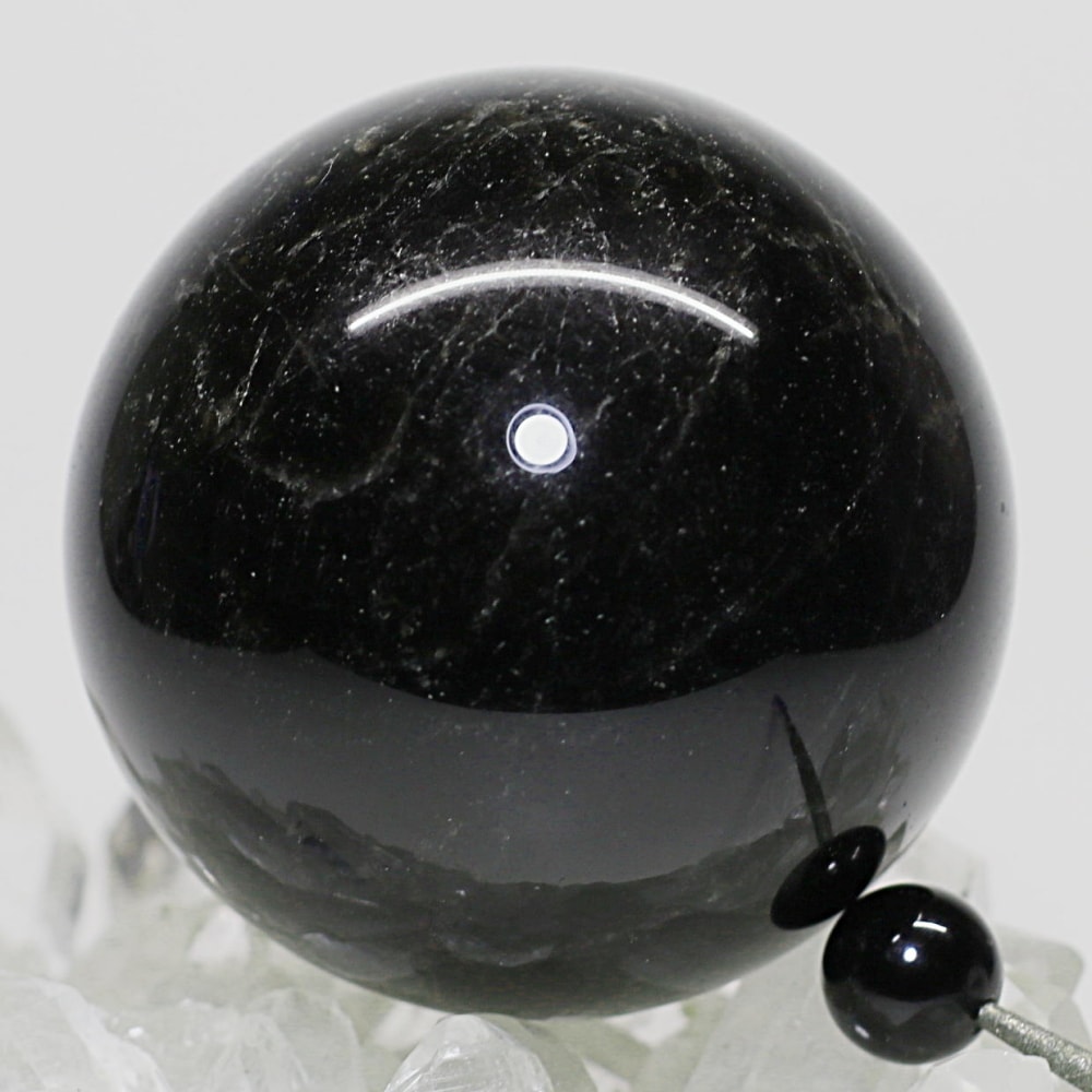 山東省産]モリオン丸玉/天然黒水晶スフィア（直径54.9mm） - 埼玉県