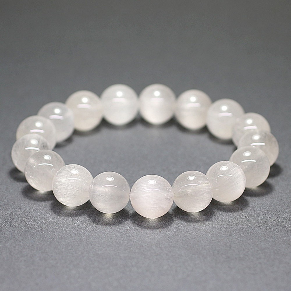高品質]ホワイトサゲニティッククォーツブレスレット/アンフィボール