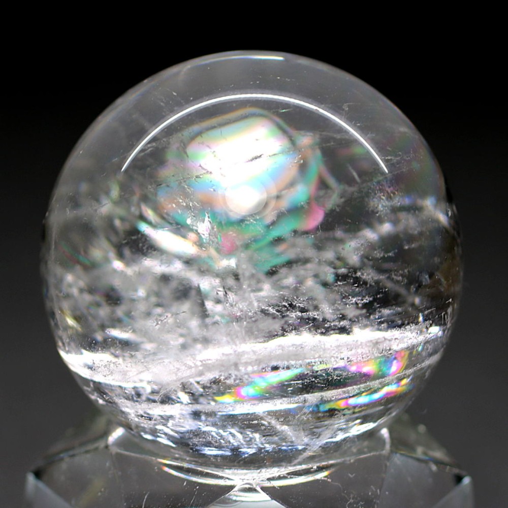 高品質]レインボー水晶玉/アイリスクォーツスフィア（丸玉直径33.7mm