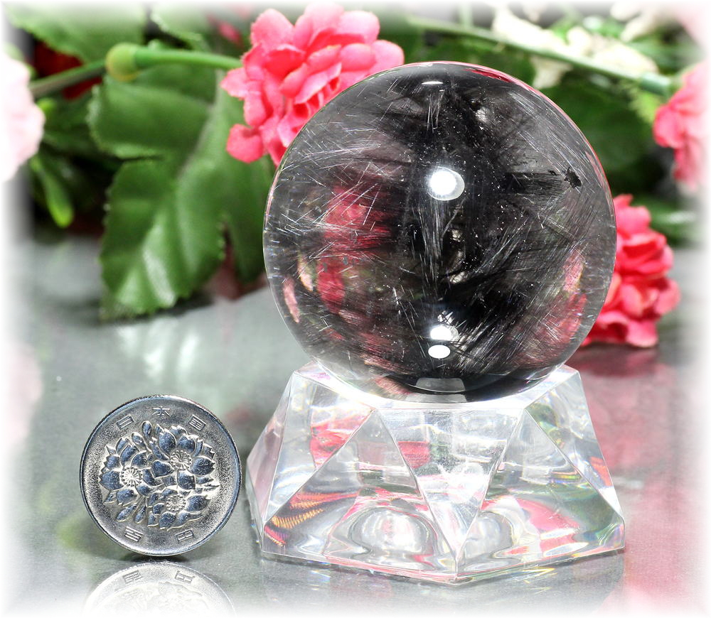 ブラックプラチナルチルクォーツ丸玉/スフィア - 埼玉県吉川市の天然石