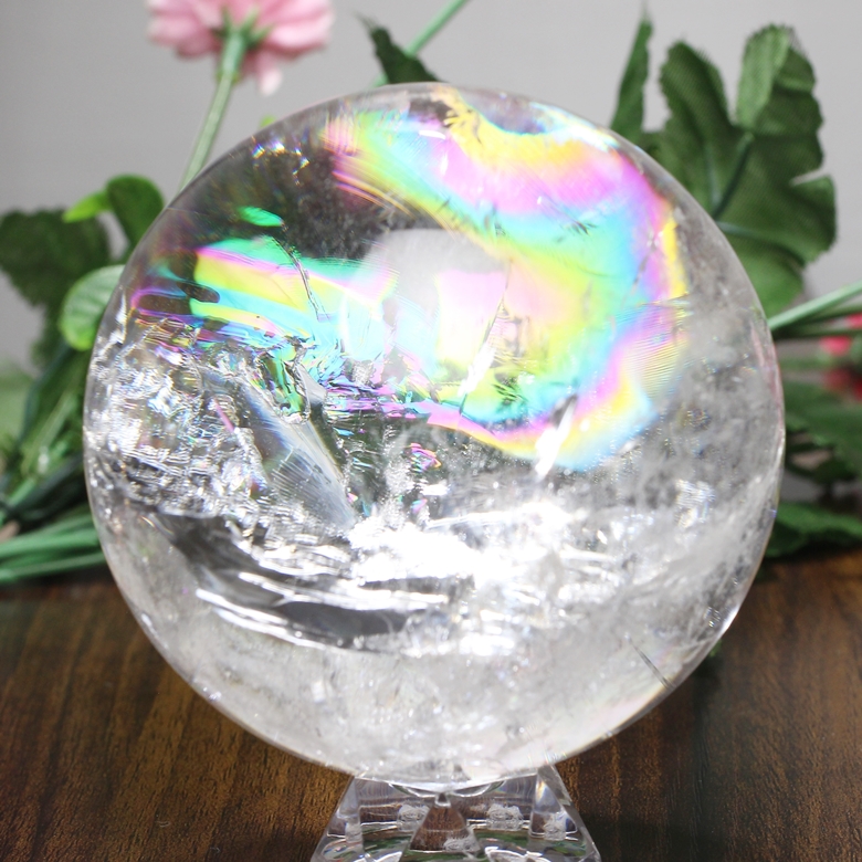 トップクォリティ]レインボー水晶丸玉/アイリスクォーツスフィア（78.7
