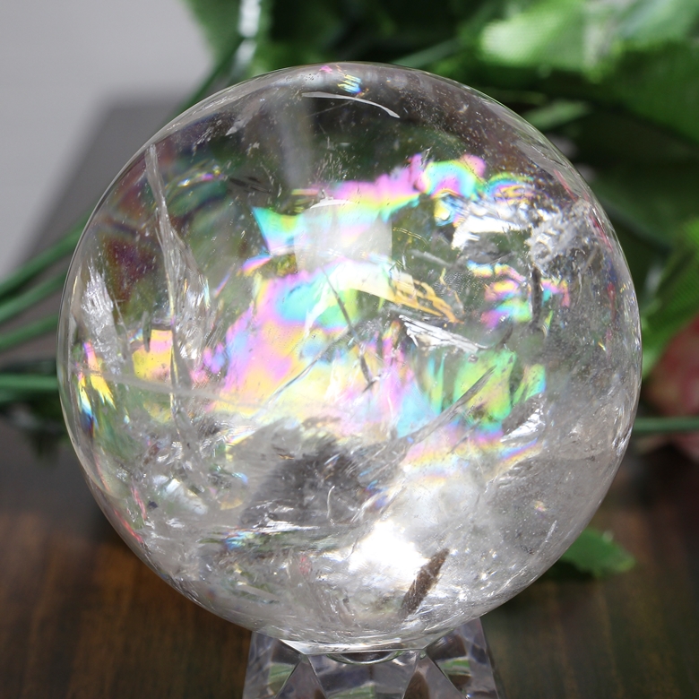 トップクォリティ]レインボー水晶丸玉/アイリスクォーツスフィア（60.8