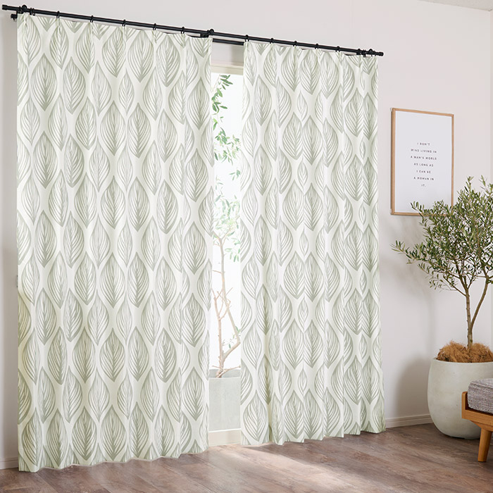 北欧ナチュラルなインテリアに合うリーフ柄の完全1級遮光カーテン