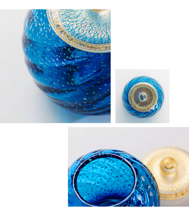 アートガラス骨壷 花音ブルー[KANON] Mサイズ | いのりオーケストラ