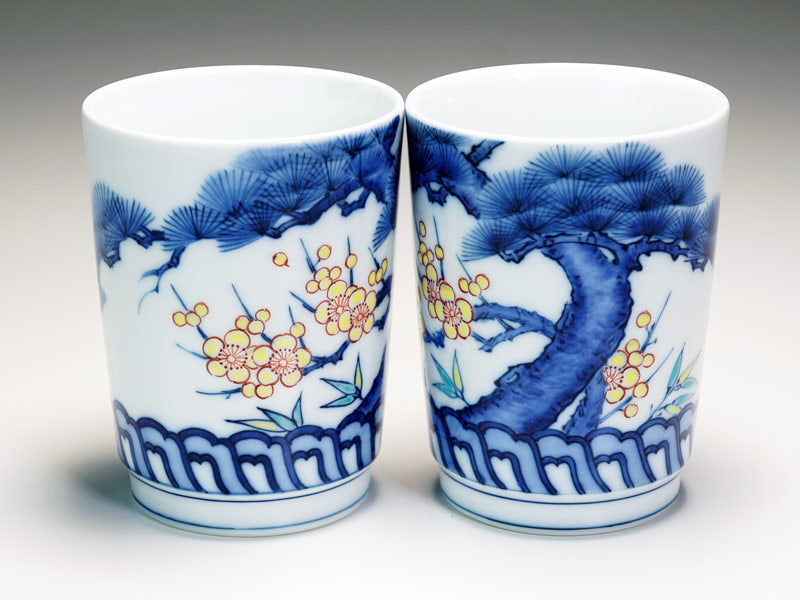 有田焼】睦揃（夫婦茶碗セット）染錦吉祥松竹梅図