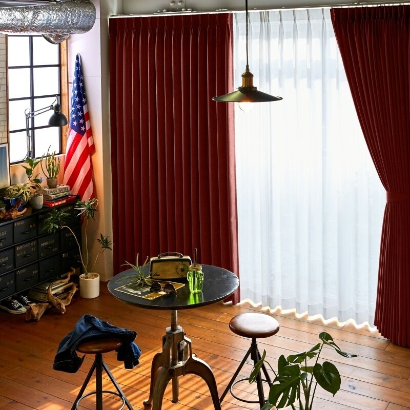 ミクスチャー カーテン JD-98038 レッド ｜ジャストカーテン