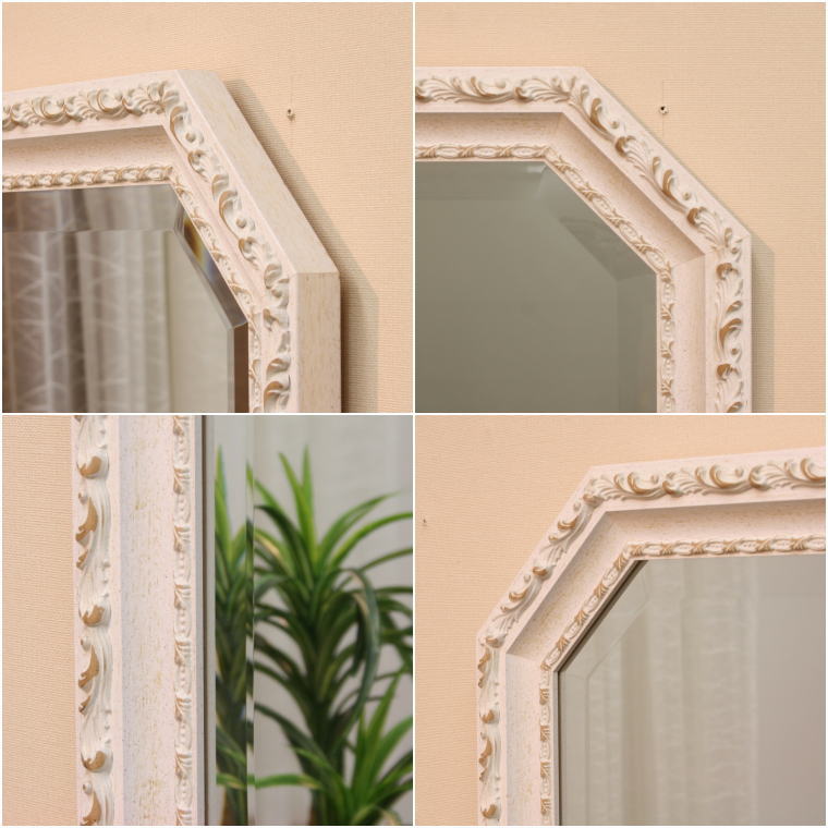 イタリア直輸入 かわいい木製八角形ウォールミラー アンティーク