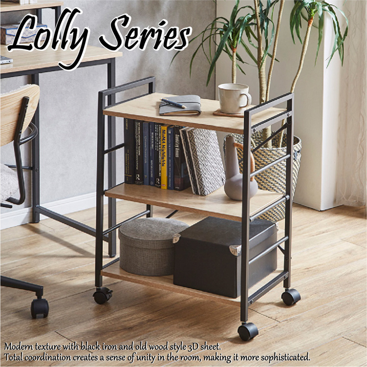 ブラックアイアンと古木風3Dシートのモダンなキャスター付き30ワゴン