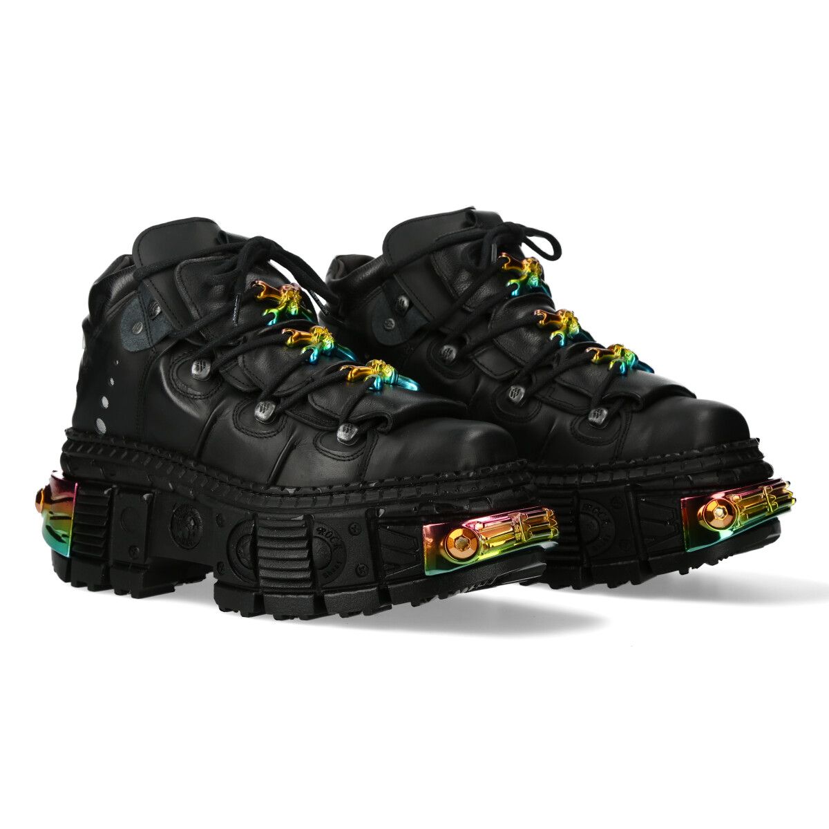 NEW ROCK - WALL106-S23 Rainbow Metallic Chunky Platform Boots