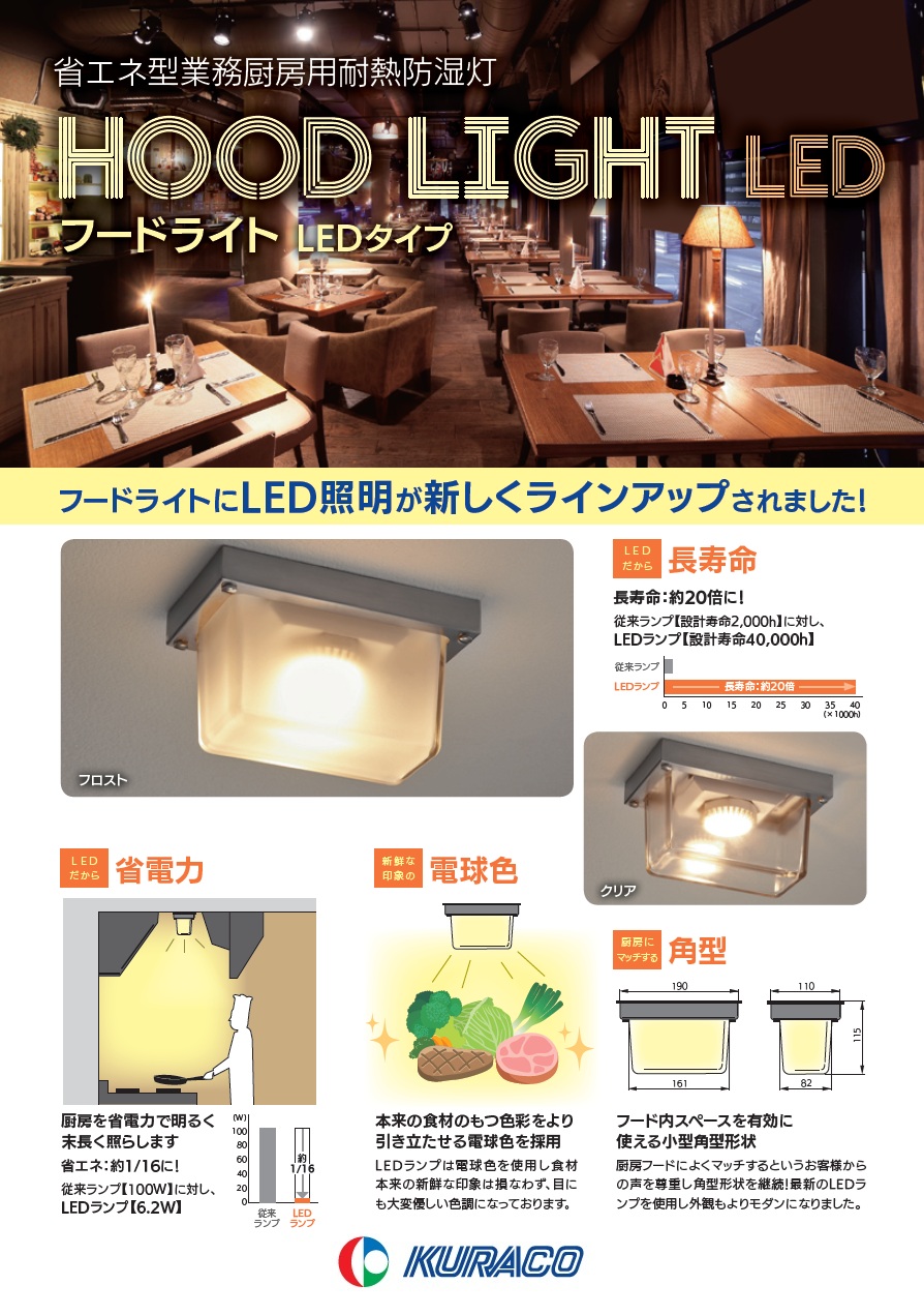 即納】 HLD-100C KURACO/クラコ LEDフードライト クリアタイプ 省エネ