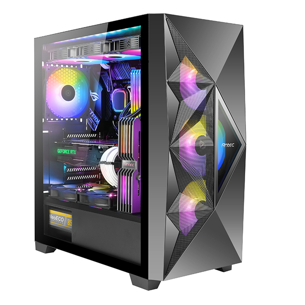 Antec、ARGBファン、強化ガラスパネル搭載 冷却型ミドルタワーPCケース