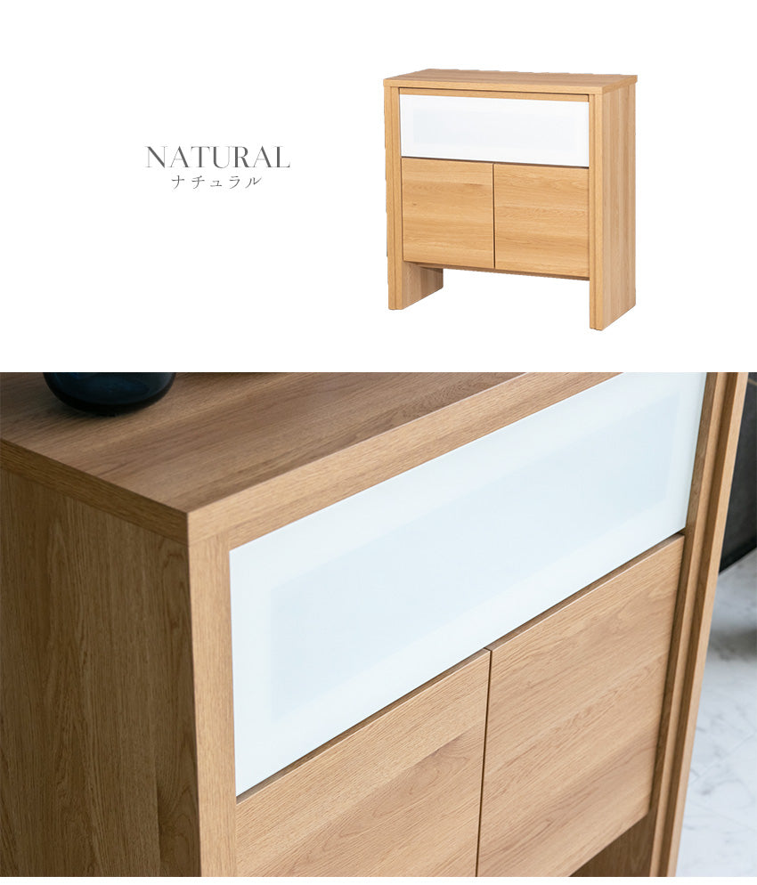 lushroom サイドボード キャビネット 日本製 ガラス 収納 ブラウン