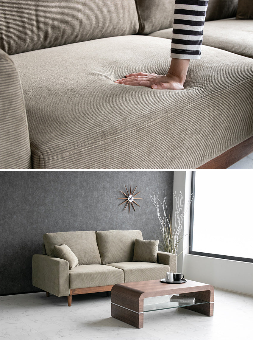 lushroom ソファ 2人掛け 3人掛け コーデュロイ ファブリック 無垢材