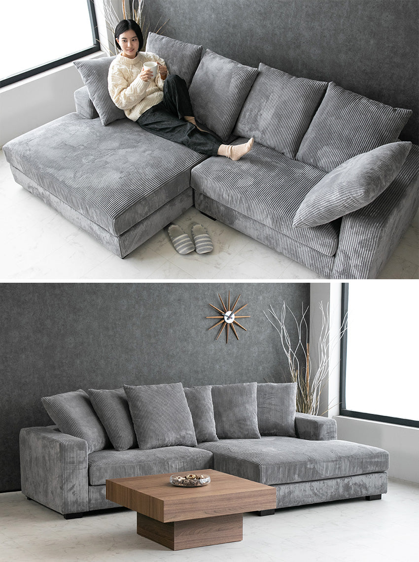 lushroom カウチソファ 3人掛け 4人掛け コーデュロイ ファブリック