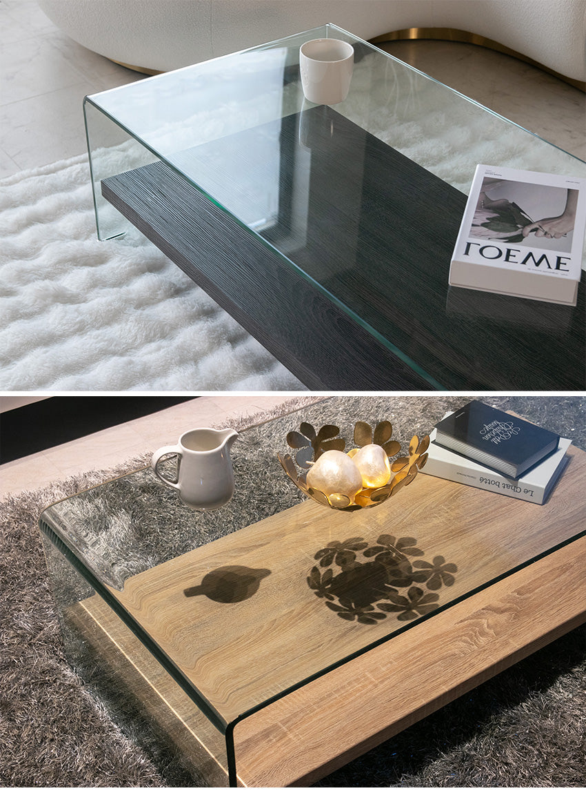 lushroom センターテーブル ガラス 長方形 ブラックオーク 突板 クリア