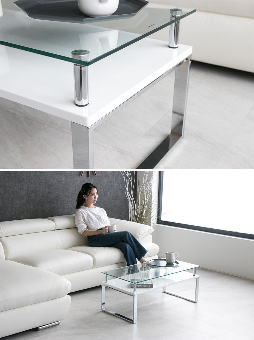 lushroom センターテーブル ガラス ローテーブル ホワイト ブラック