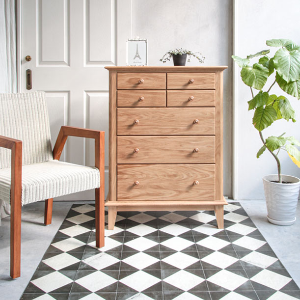受注生産】日本製 木製脚付チェスト 5段 引出し7杯 収納庫75 W750×D420