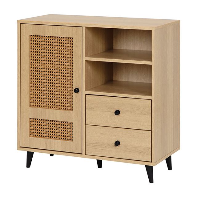 幅82cm ラタン調 デザインチェスト リビングボード 大容量 可動棚