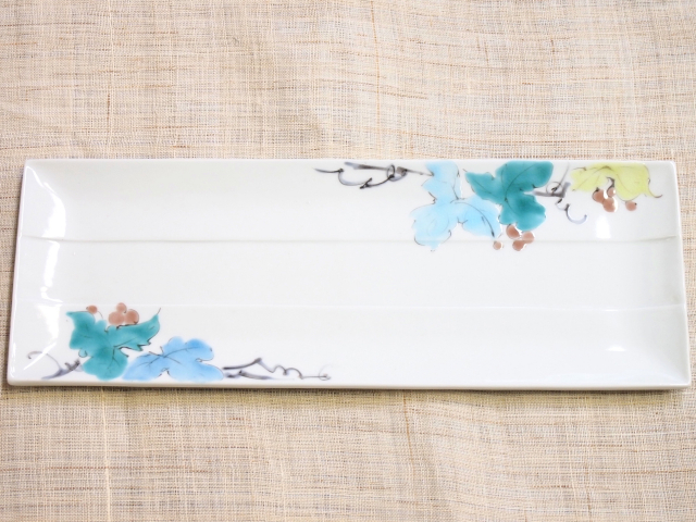 九谷焼 和陶房 長角皿 野ぶどう 29cm 九谷焼マルヨネ 陶芸窯和陶房