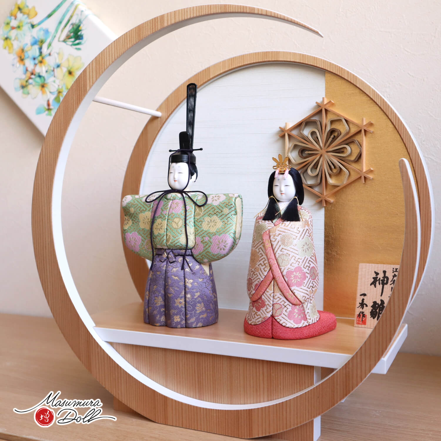 雛人形 新作 木村一秀作 立雛 神雛 鞘型地に梅 共柄 パステル ピンク