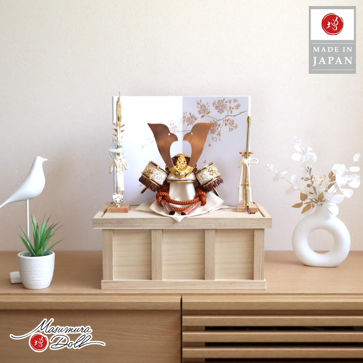 五月人形 鹿革 唐草 本印伝ブロンズ兜 透き漆 共吹き返し 大鍬形 京製