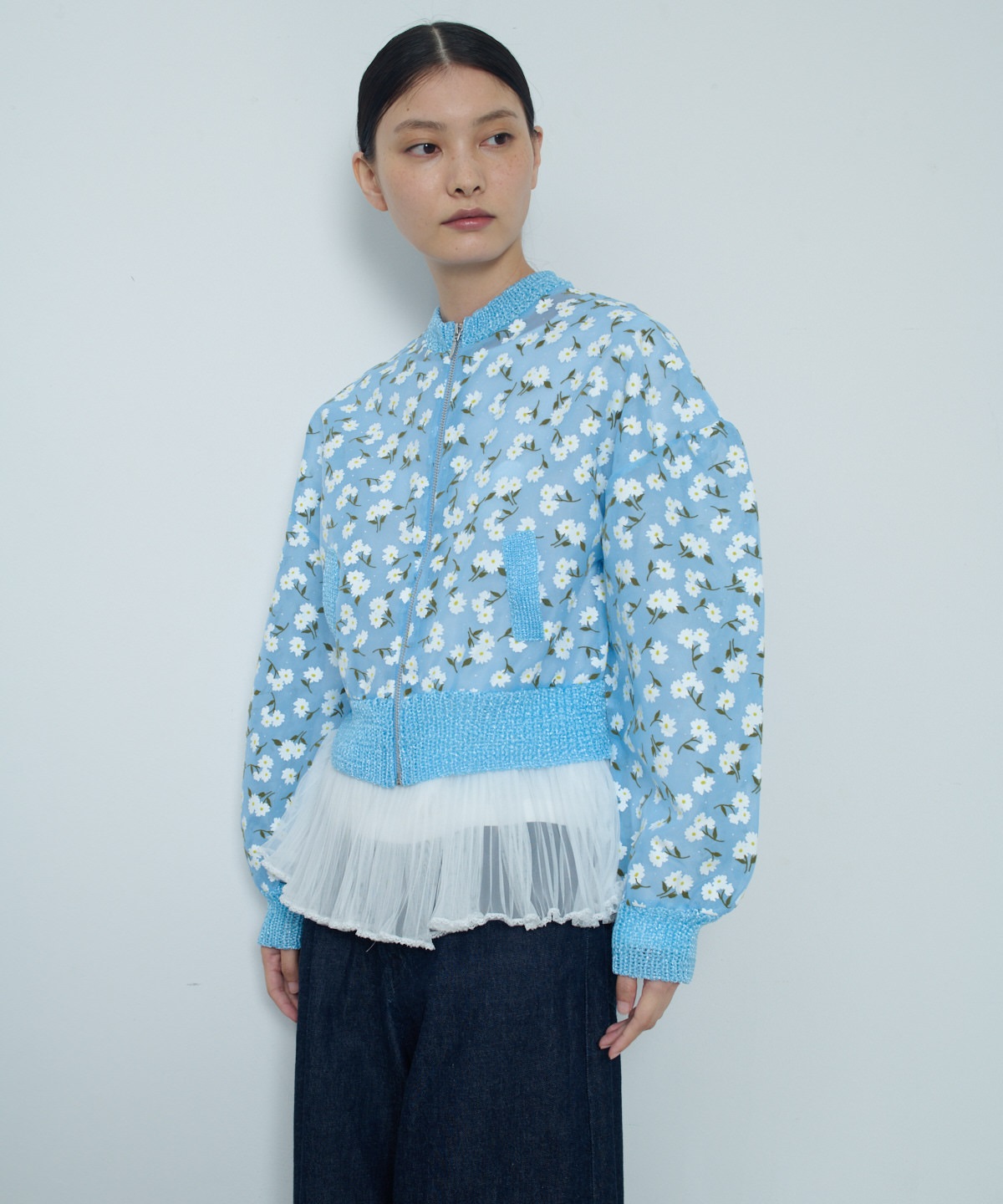 フラワーフロッキープリントジップジャケット | MUVEIL Online Shop