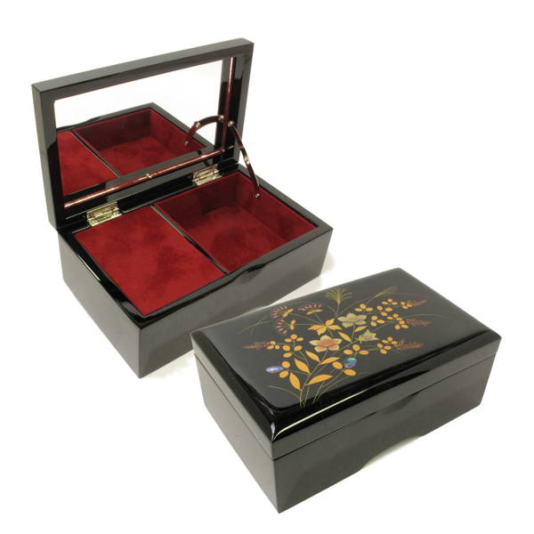 18弁・23弁・30弁】会津塗 宝石箱（M）黒 オルゴール ｜株式会社