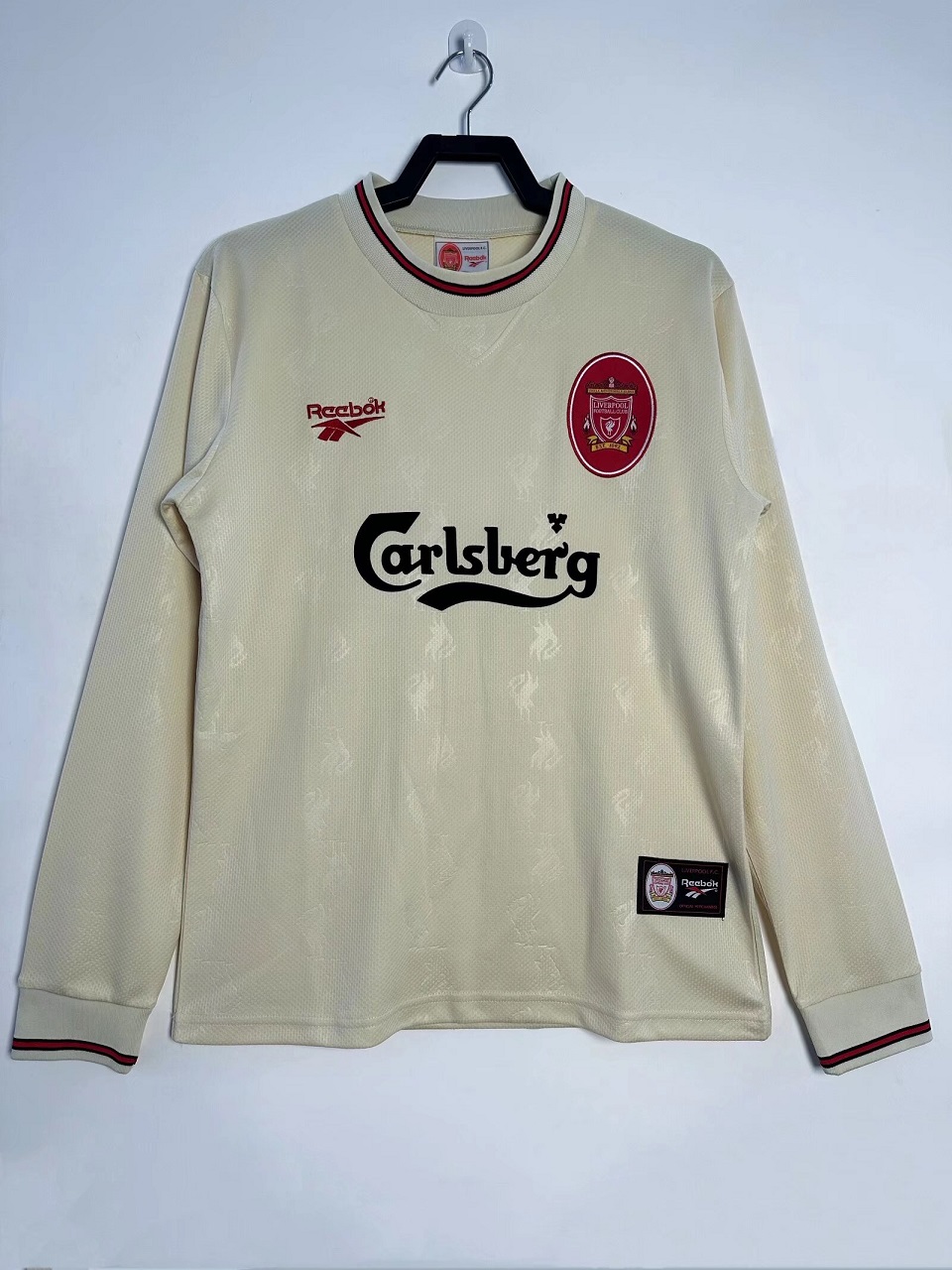 LIVERPOOL 1996-1997 LONG SLEEVE CREAM AWAY RETRO FOOTBALL SHIRT