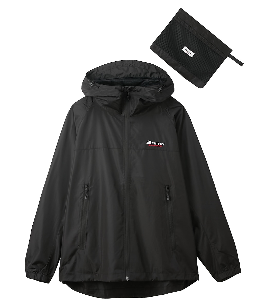 裏メッシュフード付きジャケット（折りたためる袋付き） FIRST DOWN
