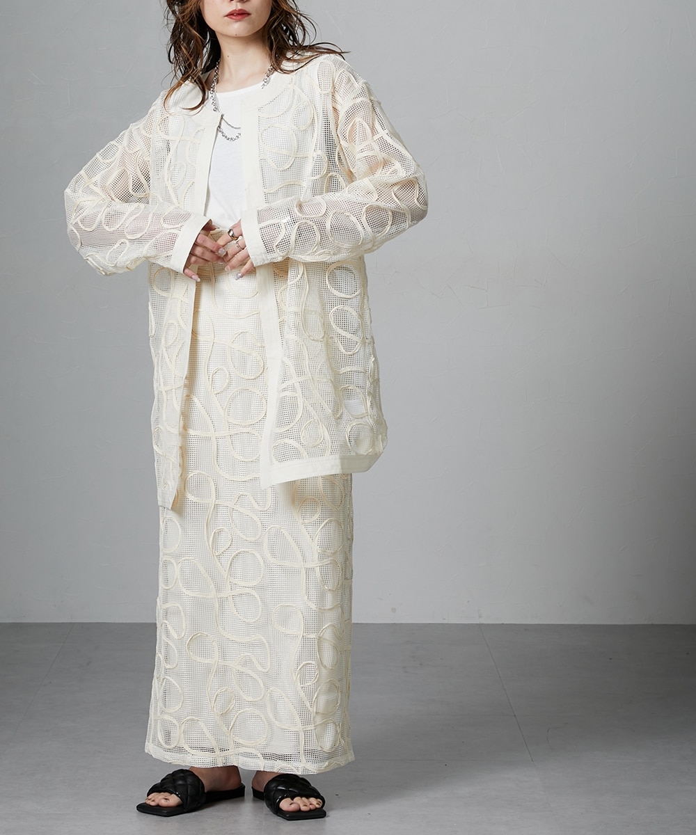 コード刺繍メッシュカーディガン（セットアップ可能） ［Soiunique