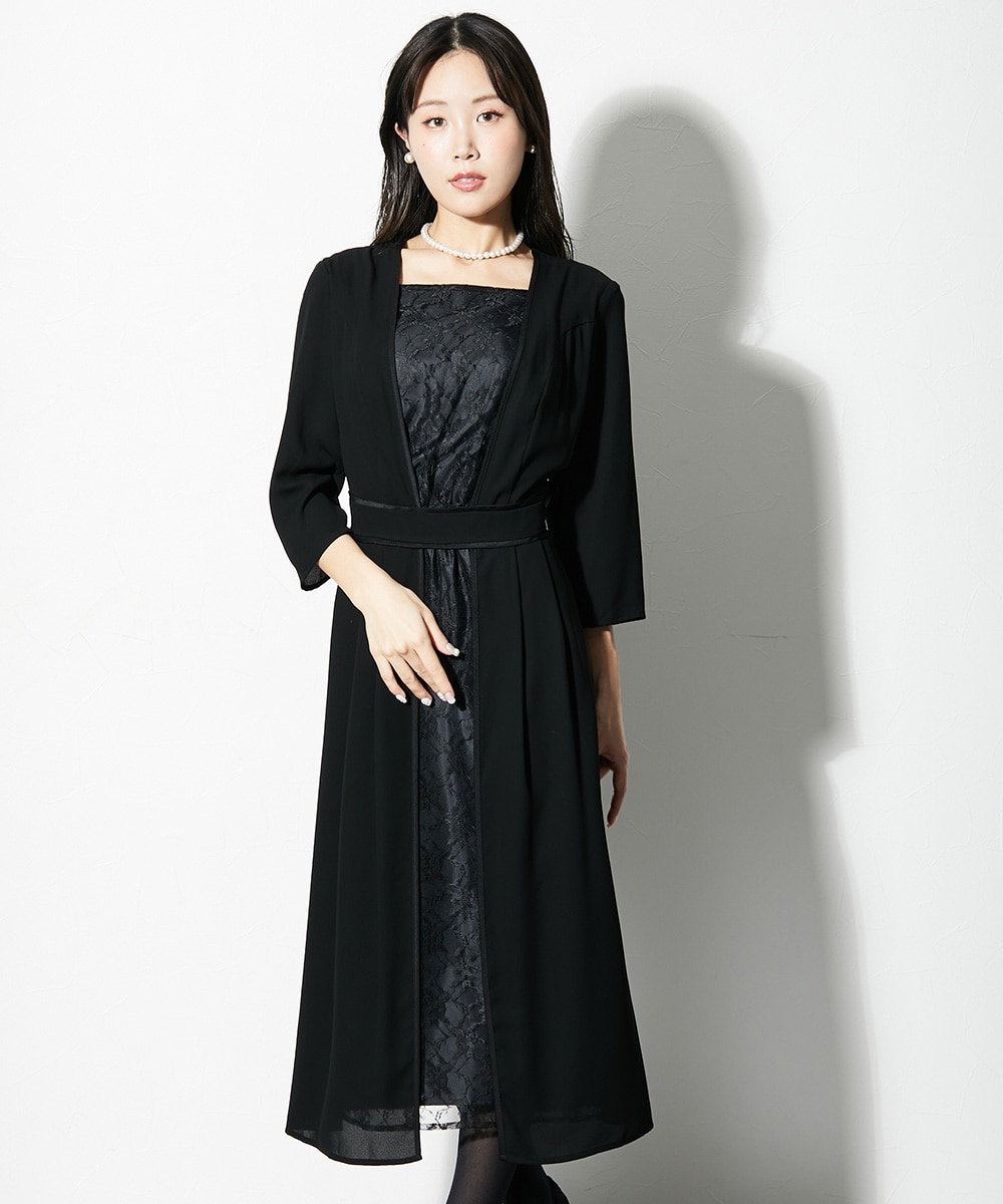 大きい胸専用】スクエアネック裾レース使いウエストタック長袖