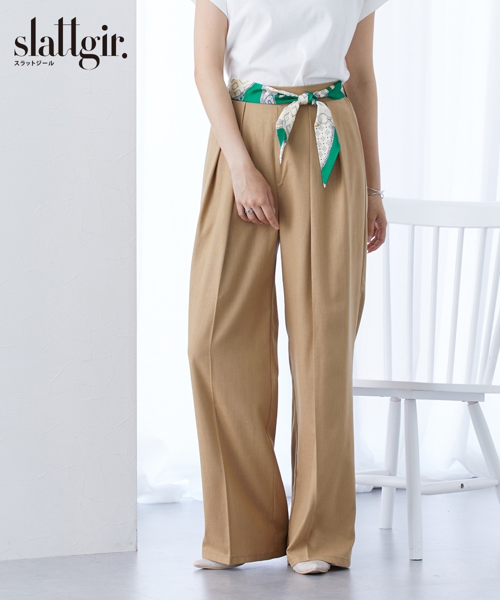 高身長 スカーフベルト付タックワイドパンツ（トールサイズ） 通販