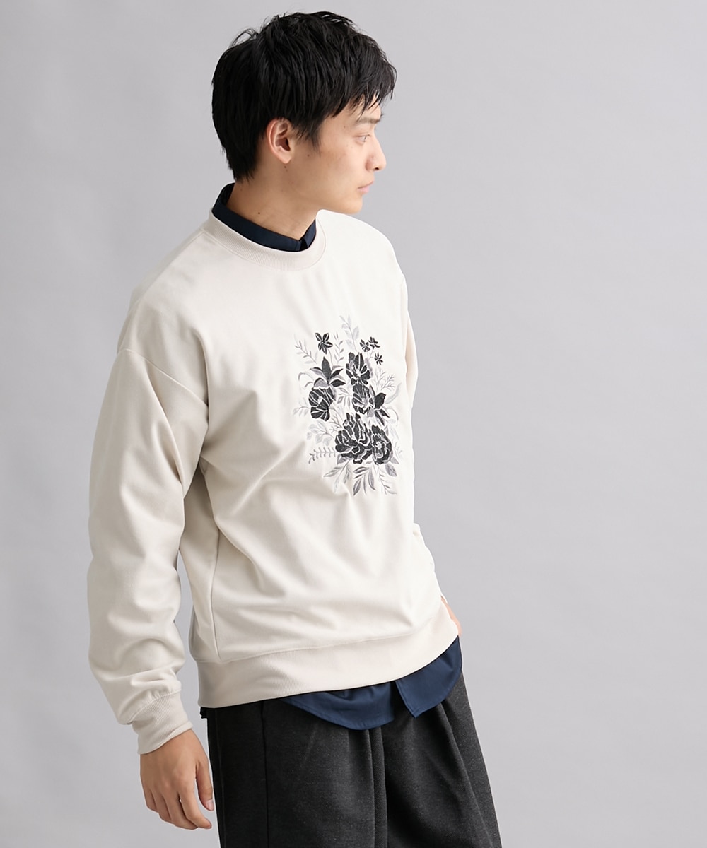 フラワー刺繍フェイクスエードスウェットトレーナー 通販【ニッセン】