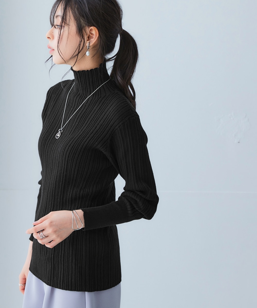 綿100％ハイネックランダムリブニット＜大きいサイズ有＞ 通販