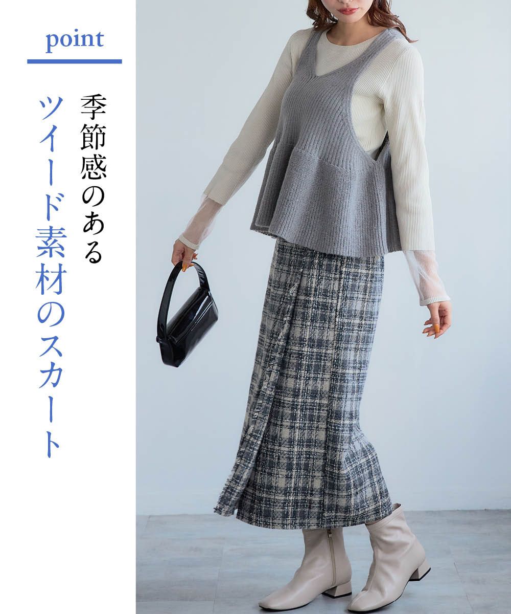 チェック柄フリンジデザインナロースカート＜大きいサイズ有＞ 通販