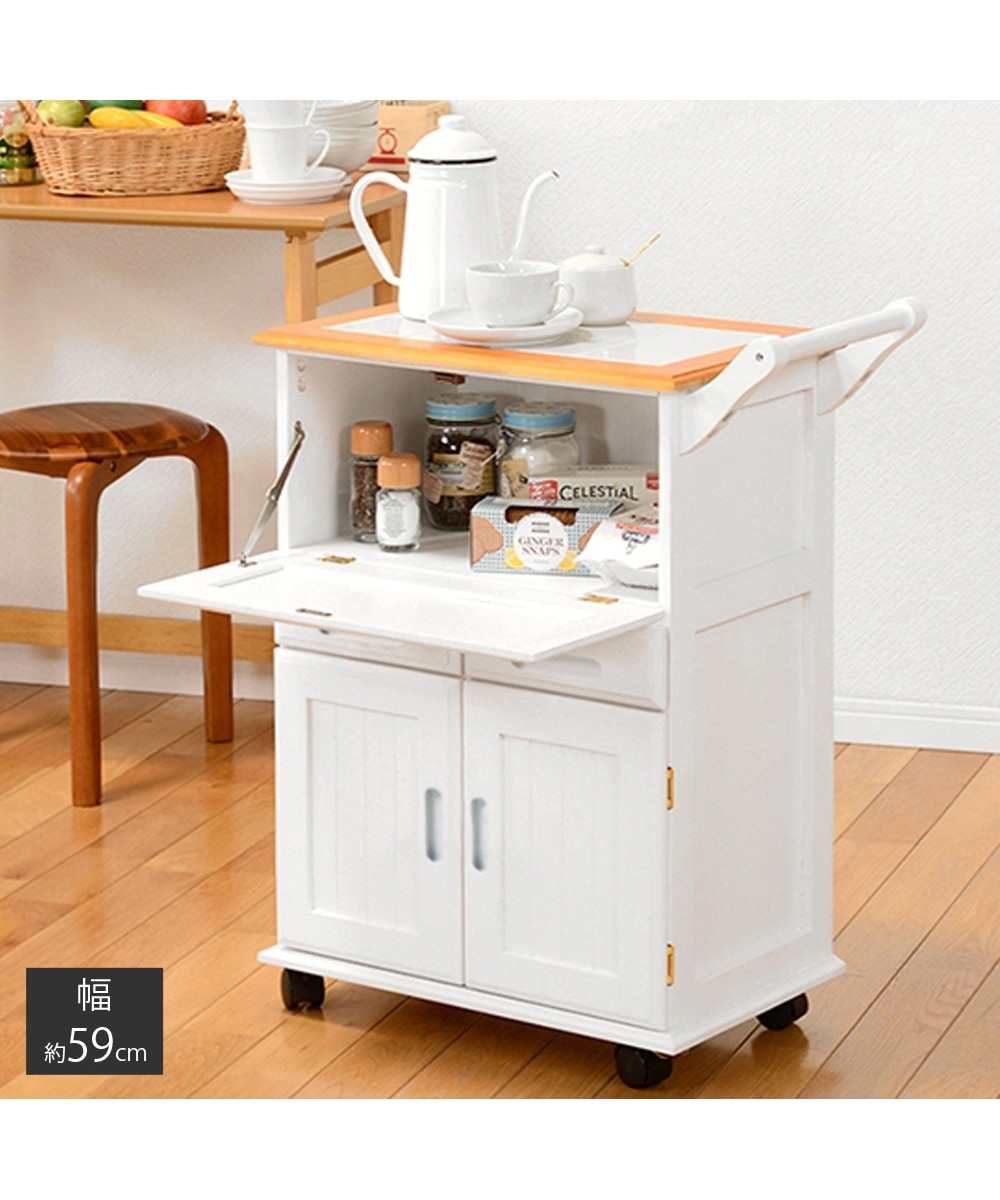 タイル付き天然木キッチンワゴン【幅59cm】 通販【ニッセン】