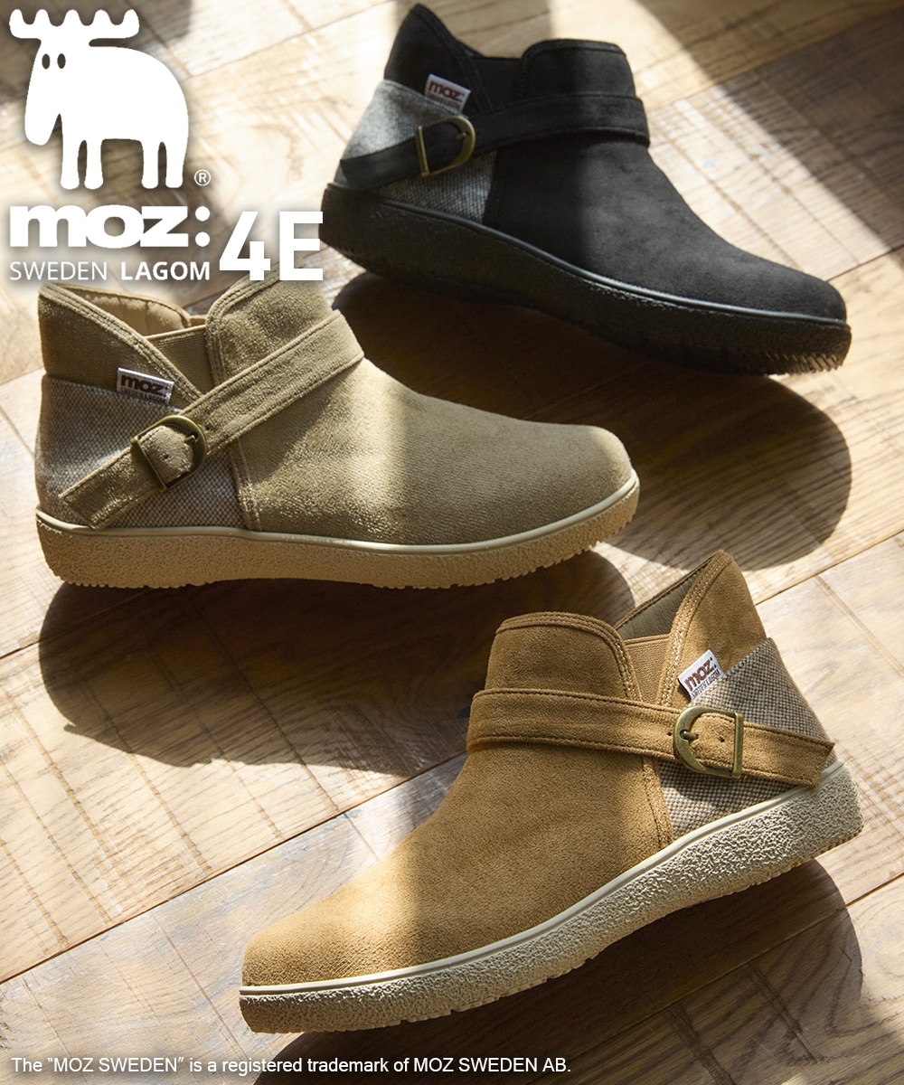 ゆったり幅広】moz（モズ）軽量ベルト付サイドゴアショートブーツ