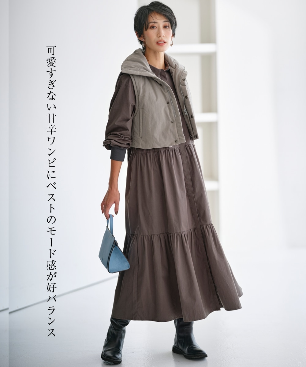 リブ使い綿100％ティアードワンピース＜大きいサイズ有＞【OtonaSMILE