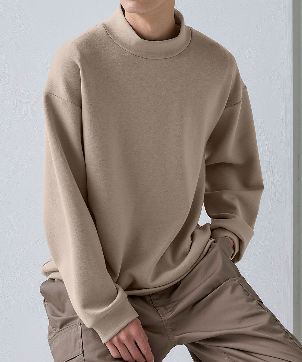 ダブルフェイスオーバーサイズモックネックトレーナー【大きいサイズ有