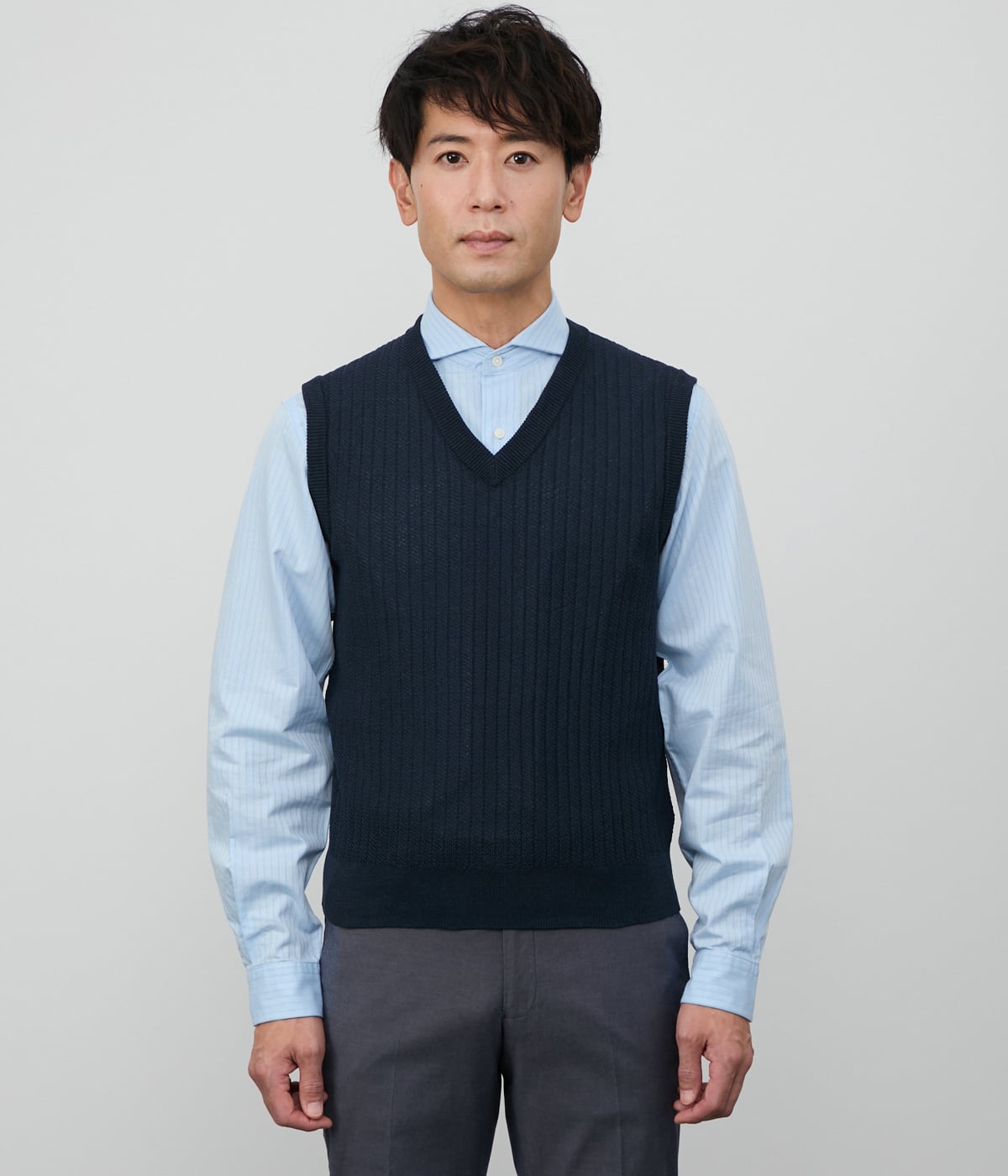 ウォッシャブル】ポリエステルラミー Vネックベスト(11575523-2025