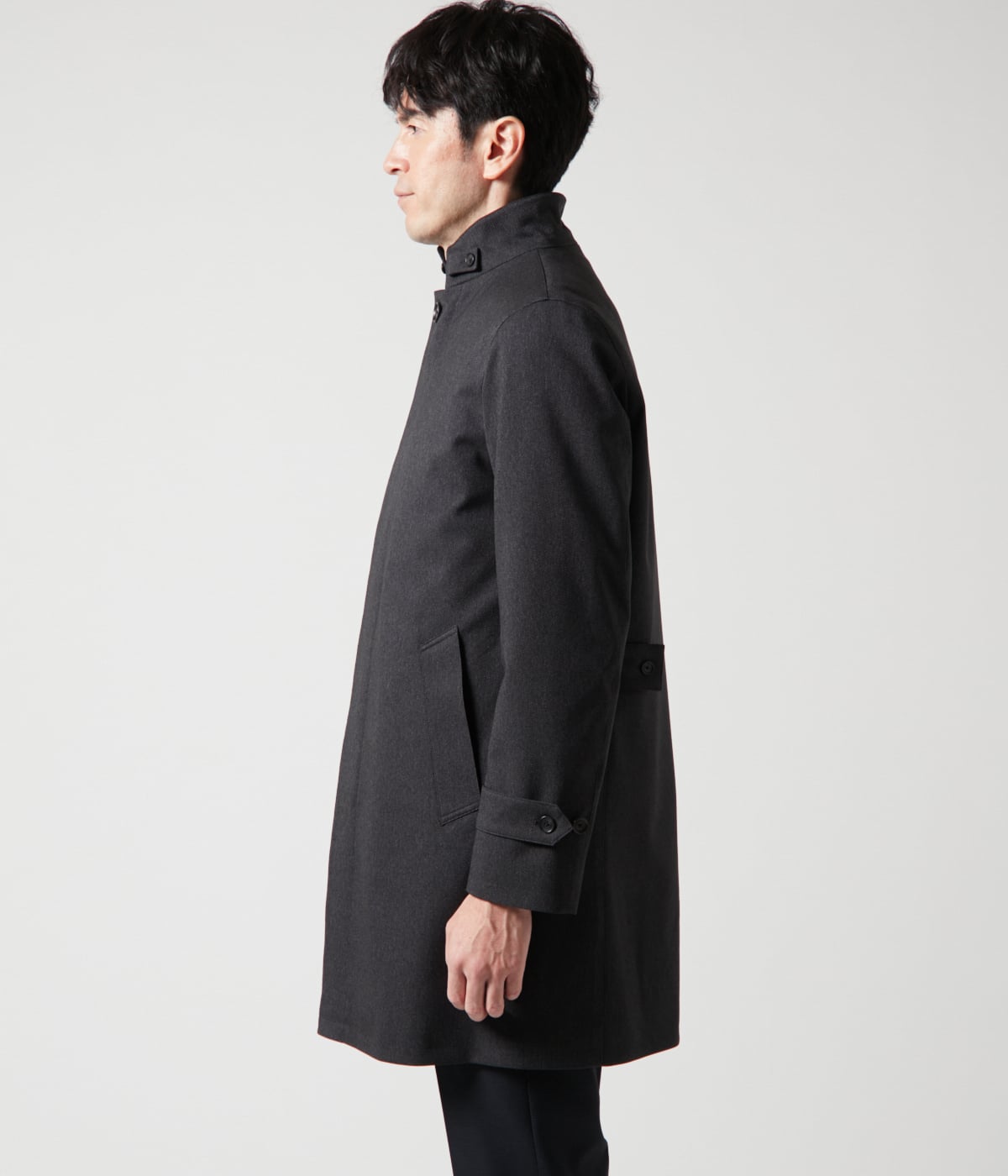 撥水・防風】メランジカルゼ ラミネート ビズスタンドカラーコート